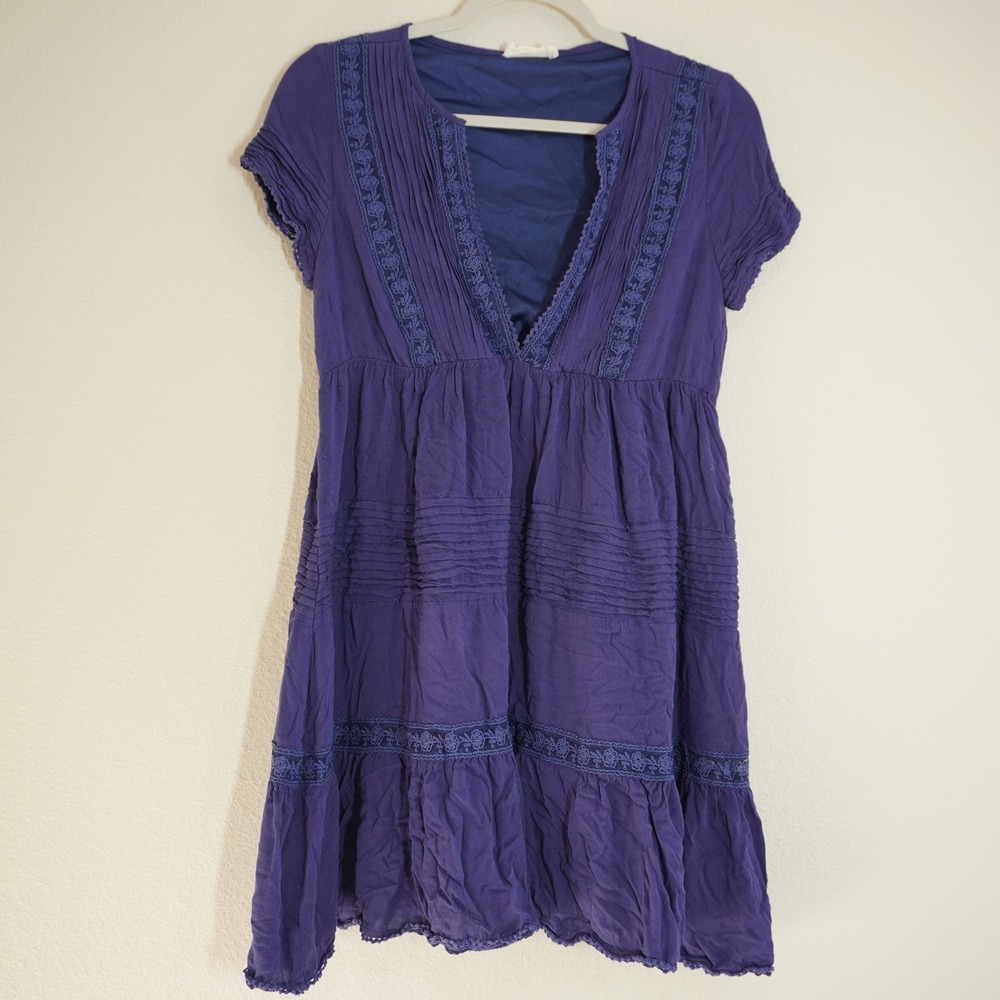 Altar'd State Blue Purple Mini Dress Boho Embroidered Babydoll Fun Wedding Guest